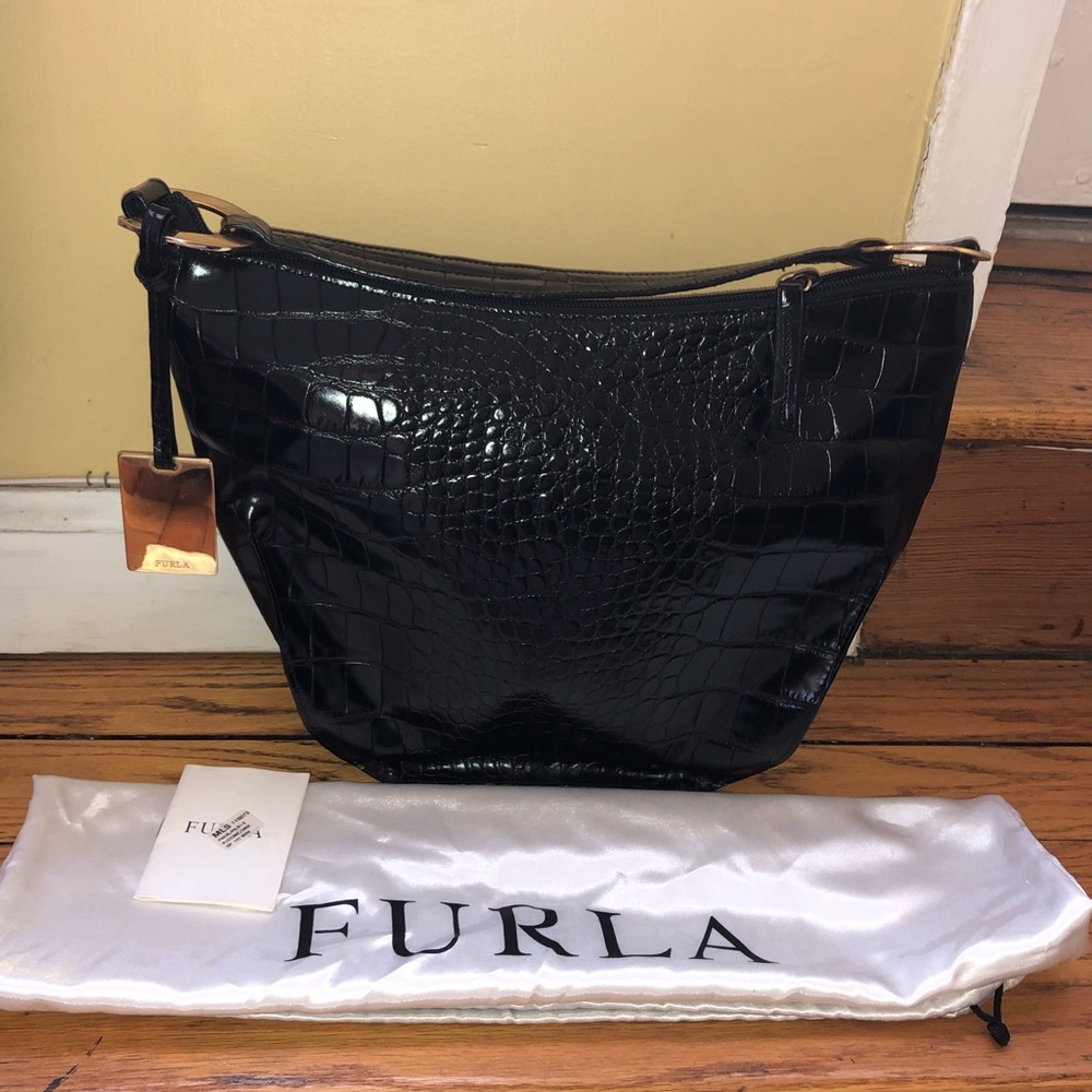 Furla Leather Snakeskin Embossed Shoulder Bag
